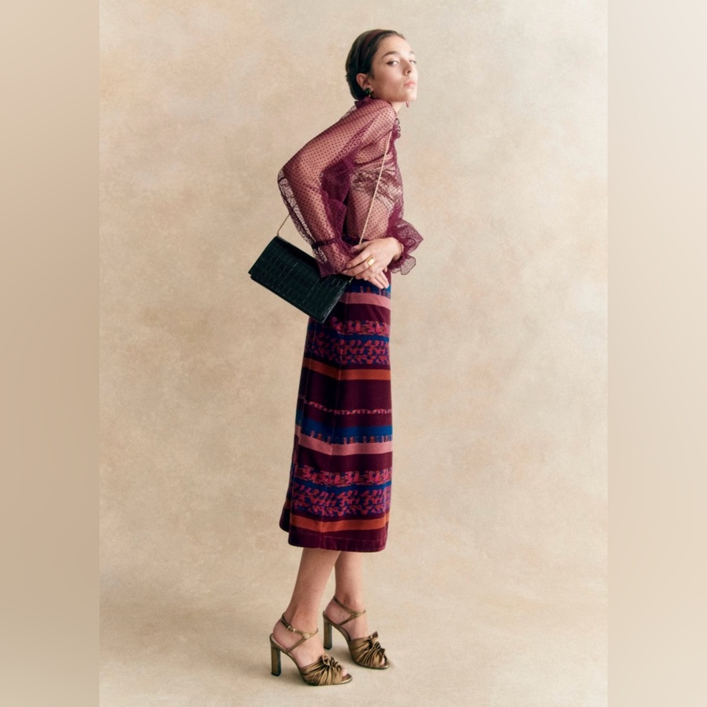 Sezane Melio Skirt Stripes Velvet - Solidarity Creation - Size 4